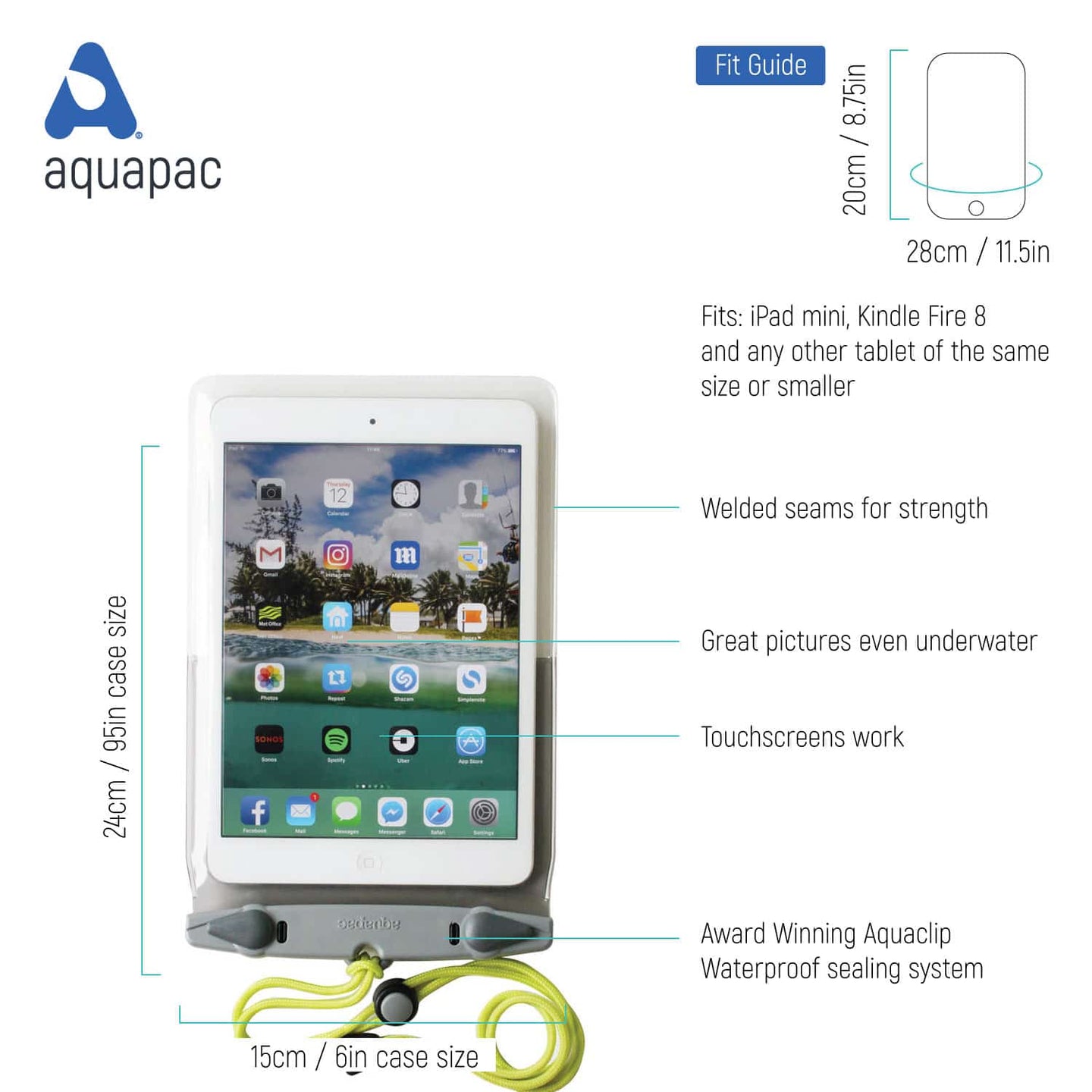 Waterproof Foam Backed Mini Tablet/Kindle Case for 7-8.3” screens - Aquapac