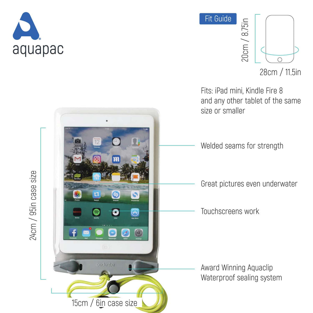 Waterproof Foam Backed Mini Tablet/Kindle Case for 7-8.3” screens - Aquapac